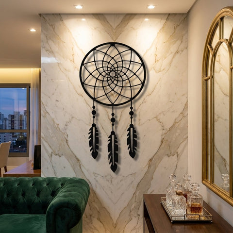 Dreamcatcher with Feathers Metal Wall Art – Boho Spiritual Wall Decor