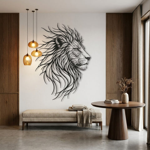 Lion Head Line Art Metal Wall Art – Line Art Animal Wall Decor