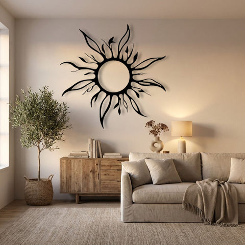 Radiant Sun Metal Wall Art – Boho Celestial Wall Decor