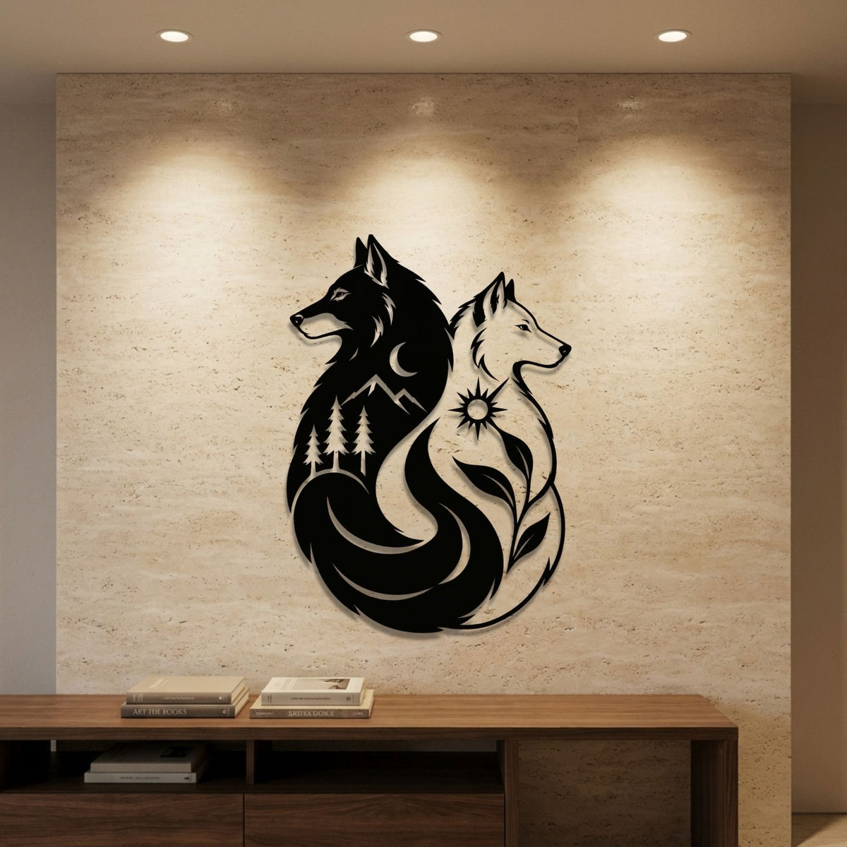 Howling Wolf and Pines metal wall art – image 1