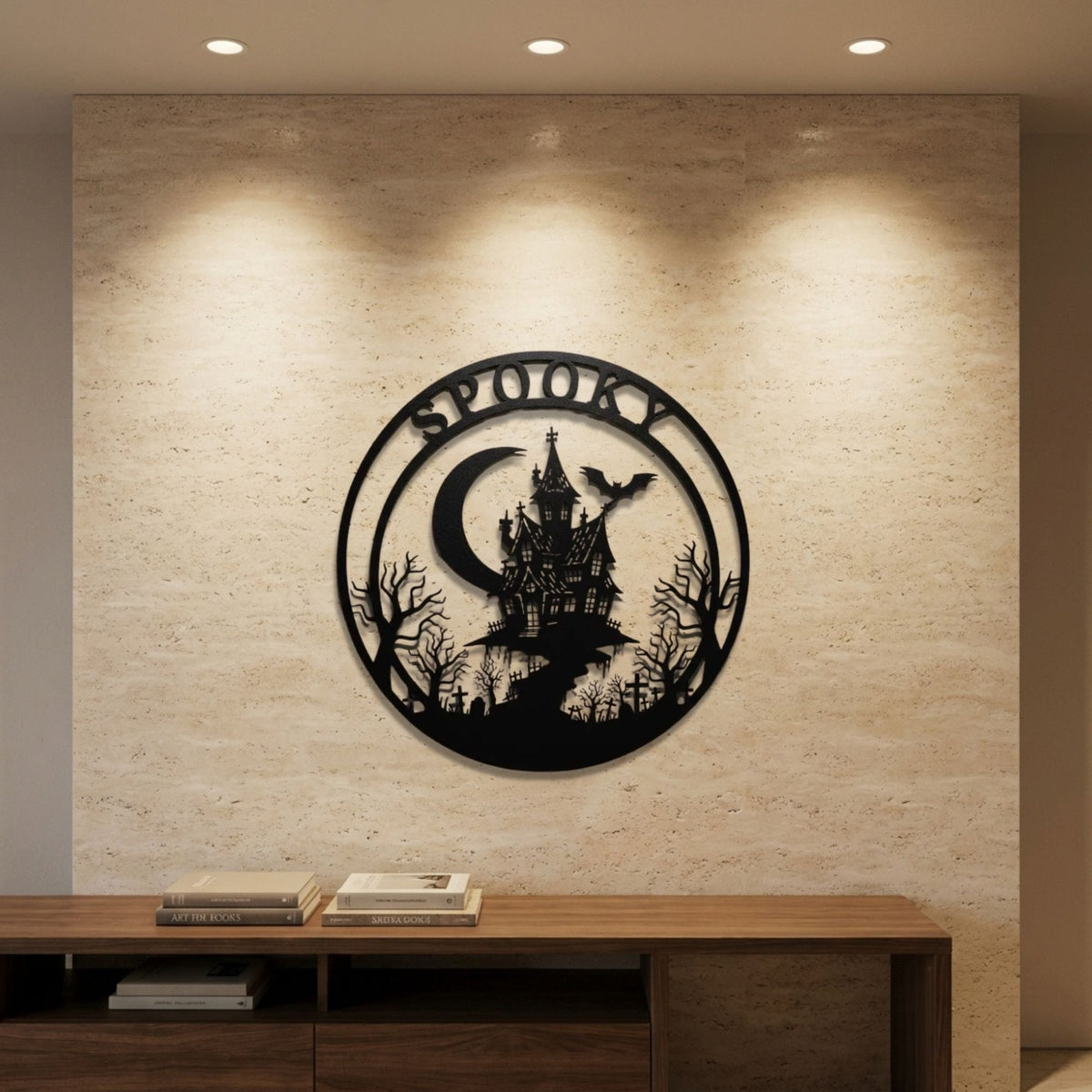 Spooky Haunted House Round Sign metal wall art – image 1