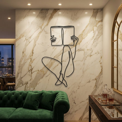 Woman Reading Line Art Metal Wall Art – Line Art Wall Decor