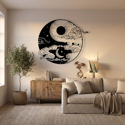 Yin Yang Sun and Moon Metal Wall Art – Boho Spiritual Wall Decor