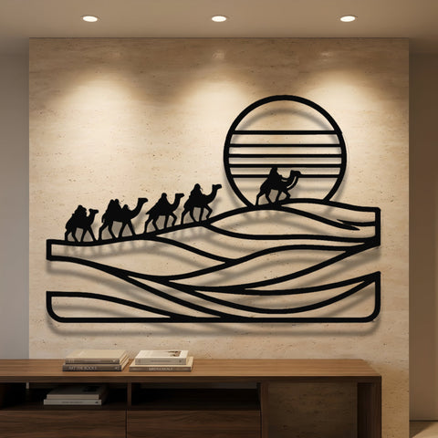 Camel Caravan at Sunset Metal Wall Art – Classic Travel Wall Decor