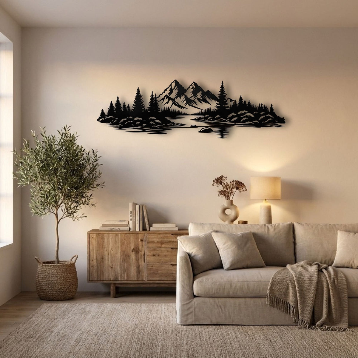 Mountain Lake and Pine Forest metal wall art – image 1