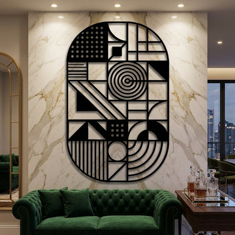 Bauhaus Geometric Oval Metal Wall Art – Mid-Century Wall Sculpture