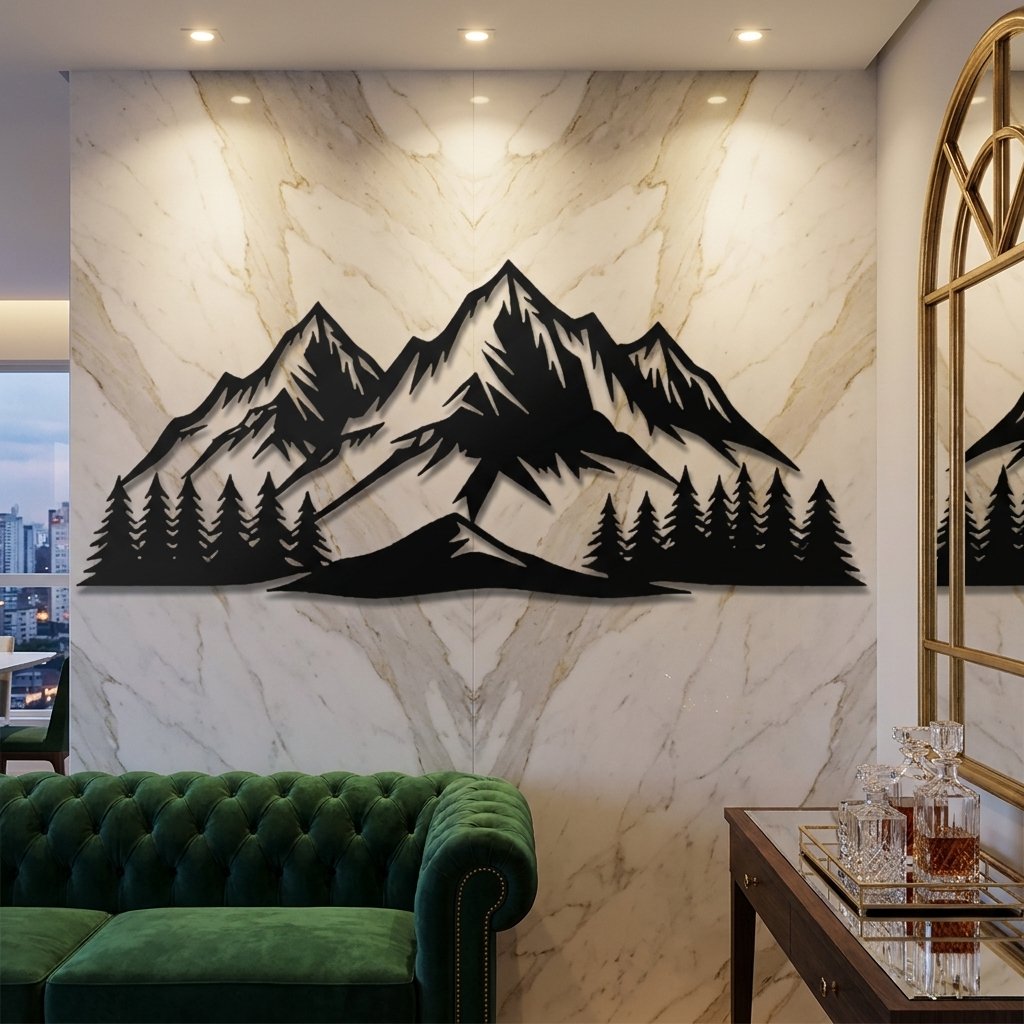 Mountain Peak and Pine Forest metal wall art – image 1