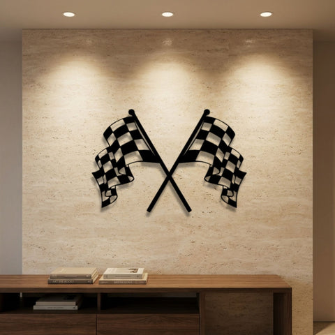 Racing Checkered Flags Metal Wall Art – Retro Sports Wall Decor