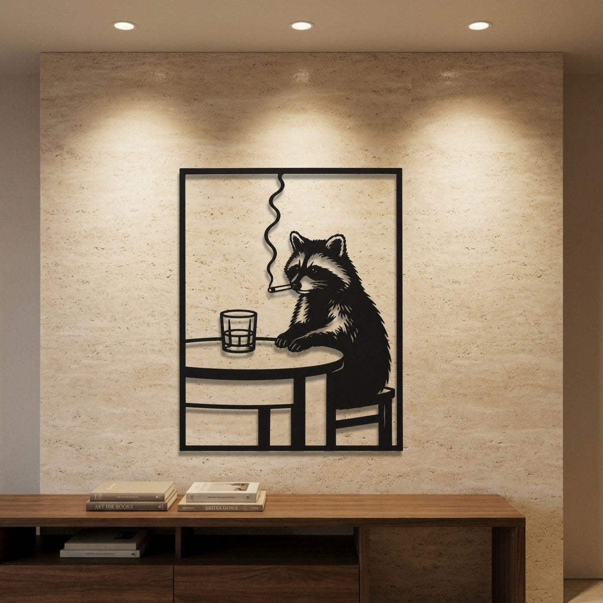 Raccoon at the Bar metal wall art – image 1