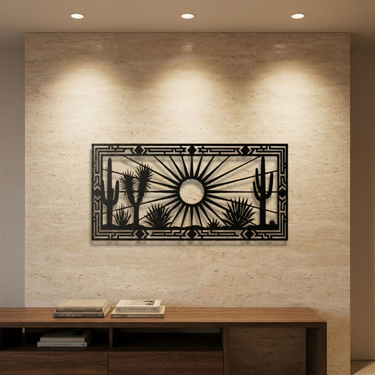 Desert Sunrise Cactus Panel metal wall art – image 1