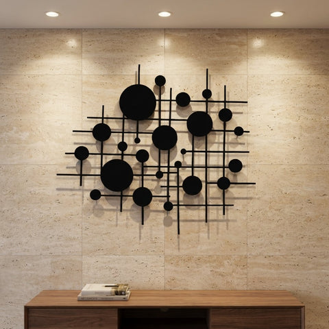 Geometric Circles Grid Metal Wall Art – Geometric Wall Sculpture
