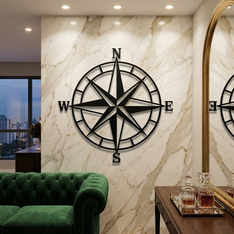 Compass Rose Metal Wall Art – Geometric Travel Wall Decor