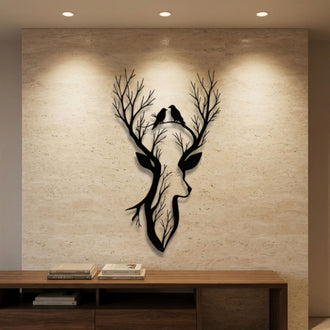 Deer with Branch Antlers Metal Wall Art – Boho Animal Wall Decor
