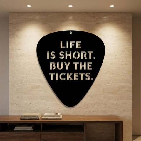 Life Is Short Guitar Pick Metal Wall Art – Typography Music Wall Decor