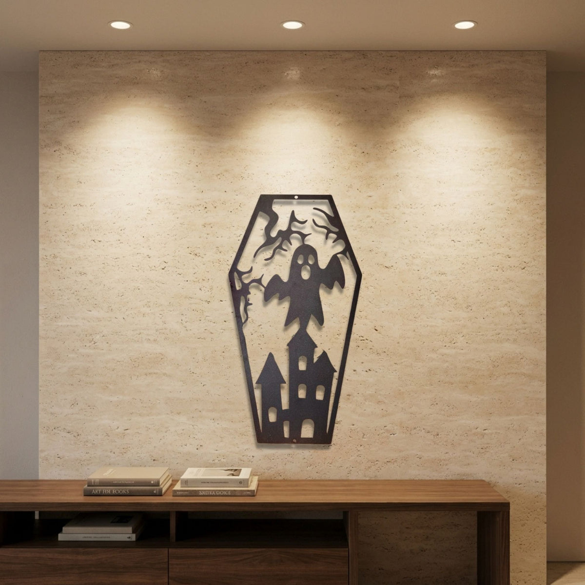 Haunted House Coffin metal wall art – image 1
