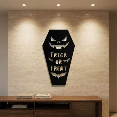 Trick or Treat Coffin Metal Wall Art – Halloween Wall Decor