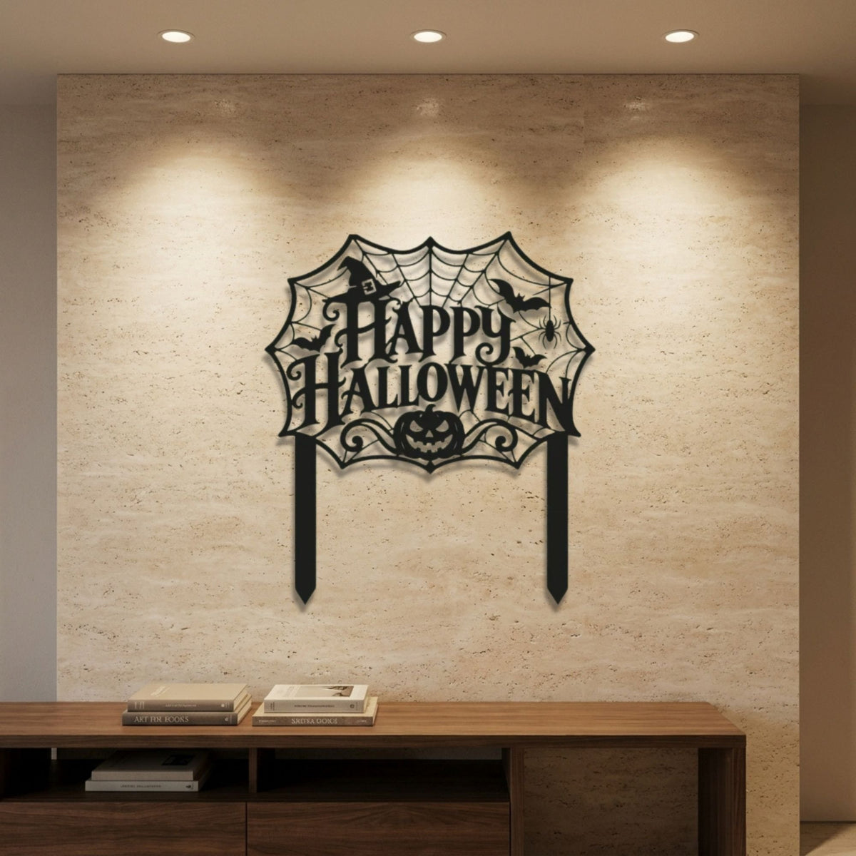 Happy Halloween Spider Web Sign metal wall art – image 1
