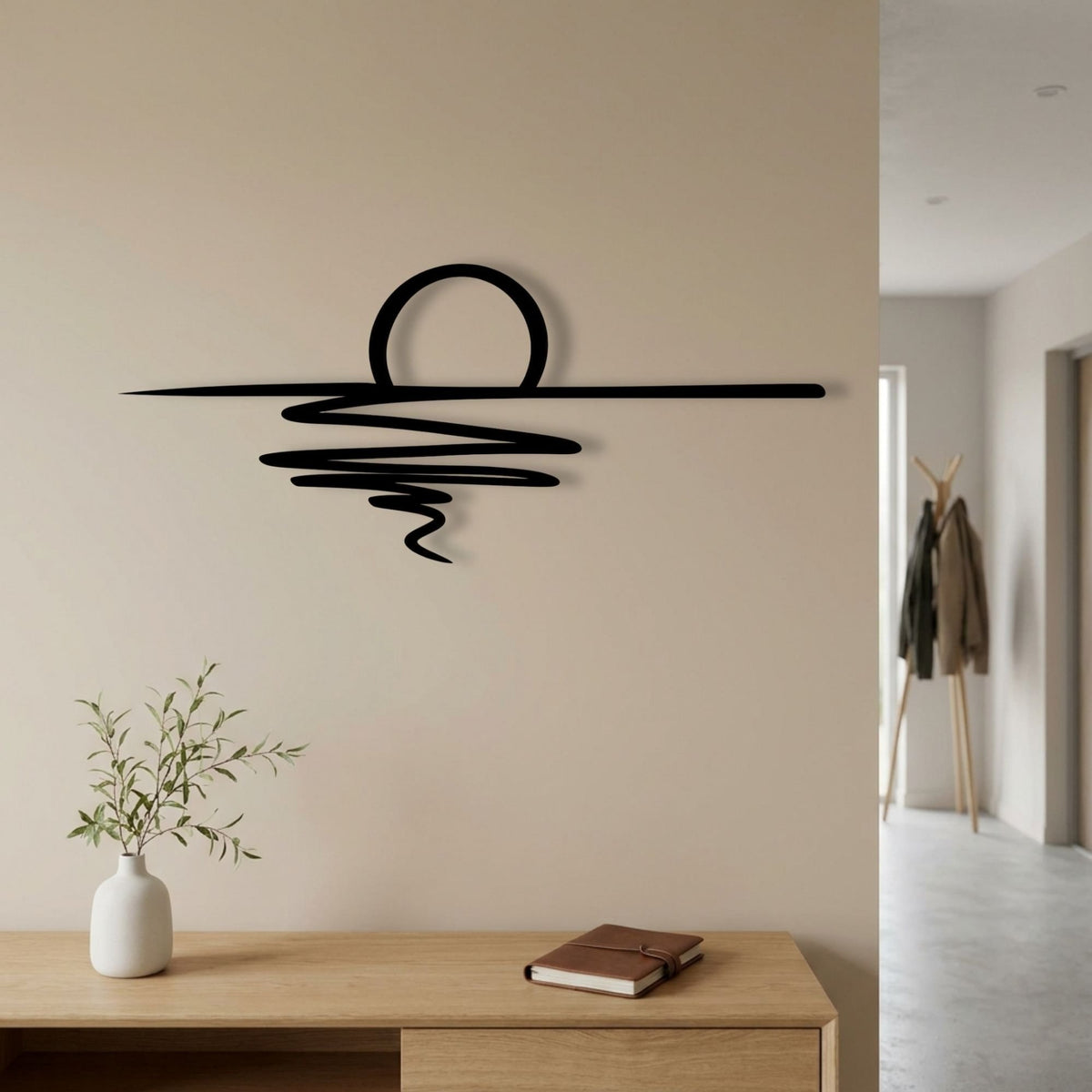 Sunset Over Water Line Art metal wall art – image 1