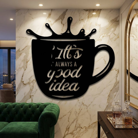 Coffee Cup Splash Metal Wall Art – Typography Kitchen Wall Decor