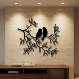 Lovebirds on a Leafy Branch metal wall art – image 1