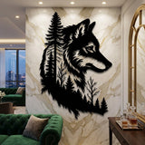 Wolf Head with Pine Forest metal wall art – image 1