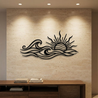 Sun and Curling Waves Metal Wall Art – Coastal Wall Decor