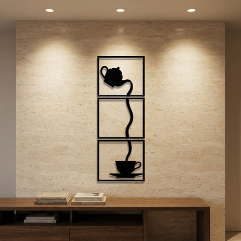 Teapot to Teacup Triptych Metal Wall Art – Modern Kitchen Wall Decor