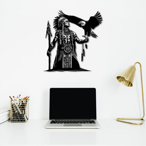Tribal Spirit Eagle and Warrior Metal Wall Art