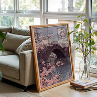150 Japanese Bridge and Cherry Blossom Retro Print Wall Poster