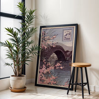 150 Japanese Bridge and Cherry Blossom Retro Print Wall Poster