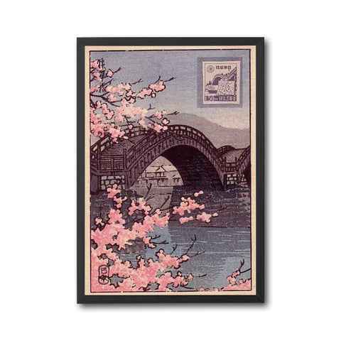 150 Japanese Bridge and Cherry Blossom Retro Print Wall Poster