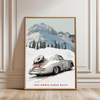 1959 Monte Carlo Rally Print – Retro Porsche Snowy Landscape Wall Décor