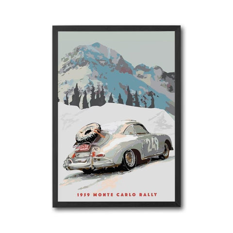 1959 Monte Carlo Rally Print – Retro Porsche Snowy Landscape Wall Décor