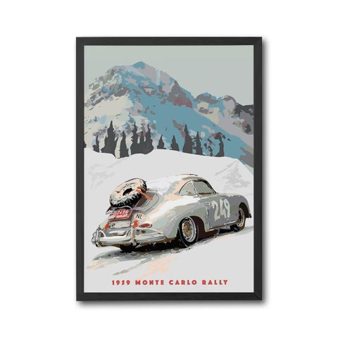 1959 Monte Carlo Rally Heritage Car Décor Poster | Snowy Landscape Home Art