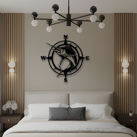 Marlin Fish Compass Metal Wall Art
