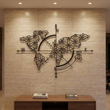 Geometric World Map with Compass metal wall art – image 2