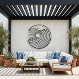 Mountain Sun and Waves Circle metal wall art – image 2