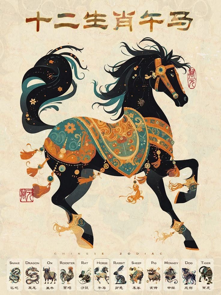 Chinese Zodiac Horse Wall Print Wall Poster – Aesthetic 十二生肖午马 Print