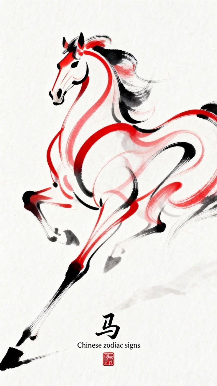 Chinese Zodiac Horse Illustration Décor Poster – Aesthetic Wall Print