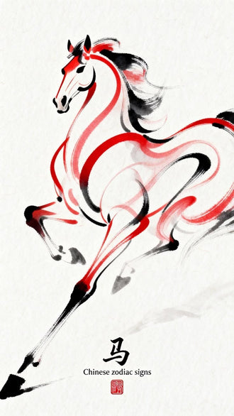 Chinese Zodiac Horse Illustration Décor Poster – Aesthetic Wall Print