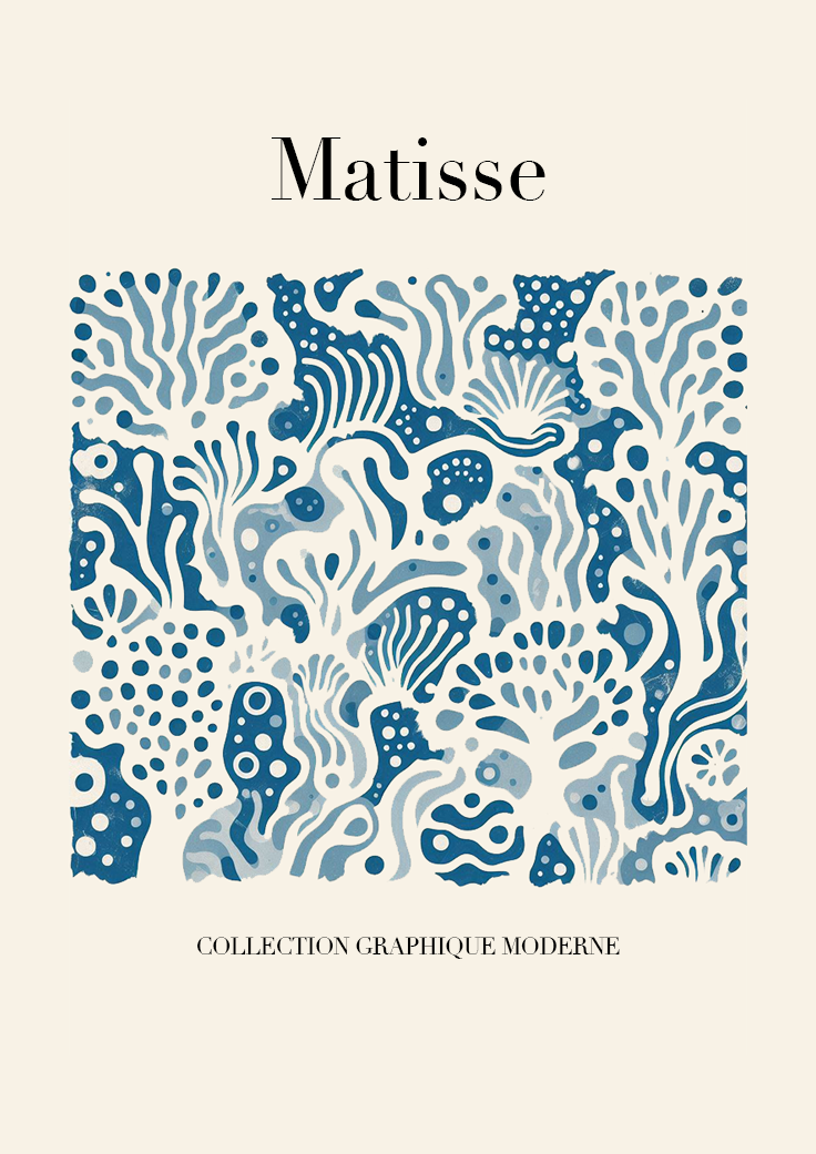 Matisse Collection Graphique Moderne Print – Expressive Blue Contemporary Home Wall Poster