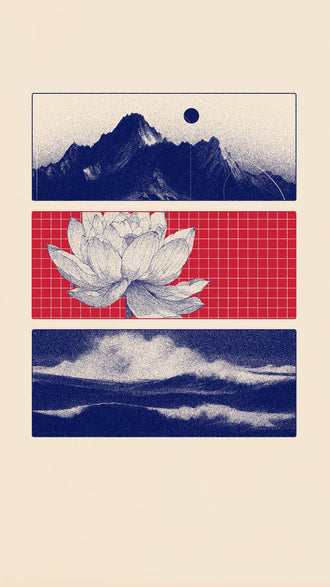 Simple Non-Figurative Mountain and Lotus Décor Poster | Minimal Zen Wall Print