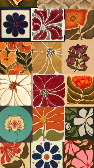 Nostalgic Floral Pattern Collage Wall Poster