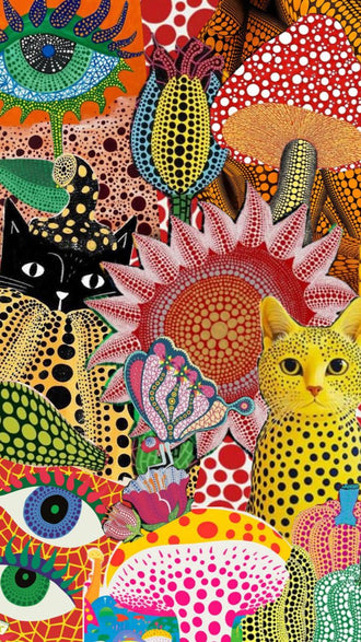 Colorful Expressive Cats and Flowers Pop Art Print, Vibrant Cat Home Art