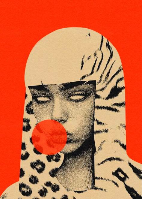Non-Figurative Pop Art Portrait with Animal Print Canvas Wall Print Poster