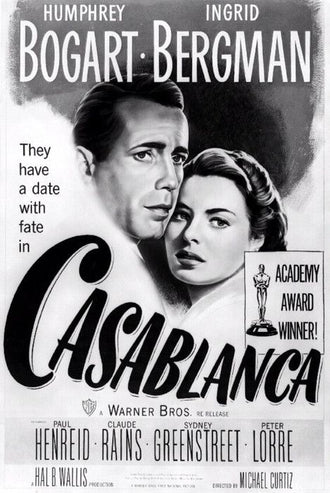 Casablanca Retro Movie Print Wall Print – Humphrey Bogart & Ingrid Bergman Timeless Cinema Decor