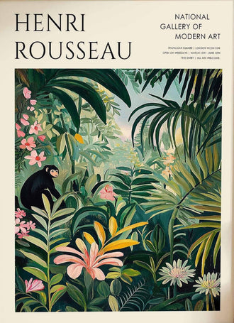 Henri Rousseau Botanical Jungle Print, Heritage Floral Art, Tropical Animal Decor, Exotic Boho Wall Poster