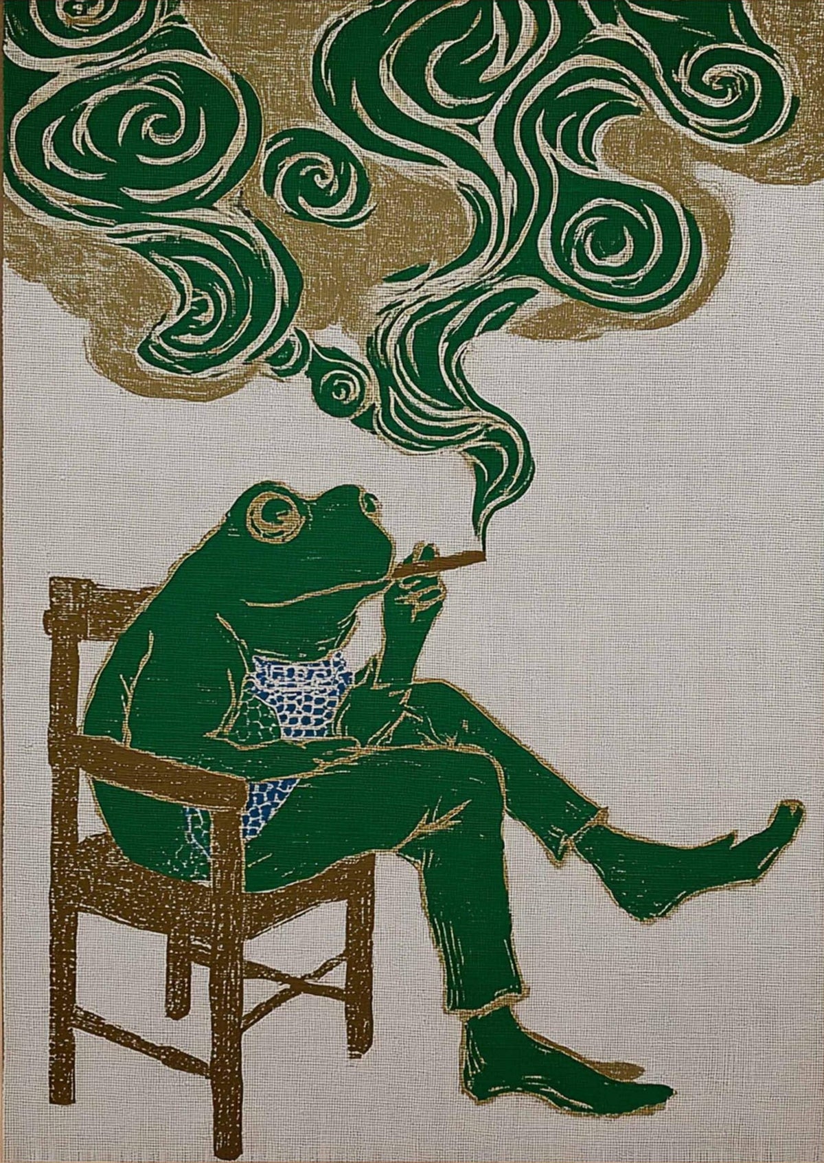 Surreal Frog Smoking Fine Print, Retro Japanese Style Décor Poster, Whimsical Animal Wall Décor, Retro Amphibian Illustration, Funky Home Decor