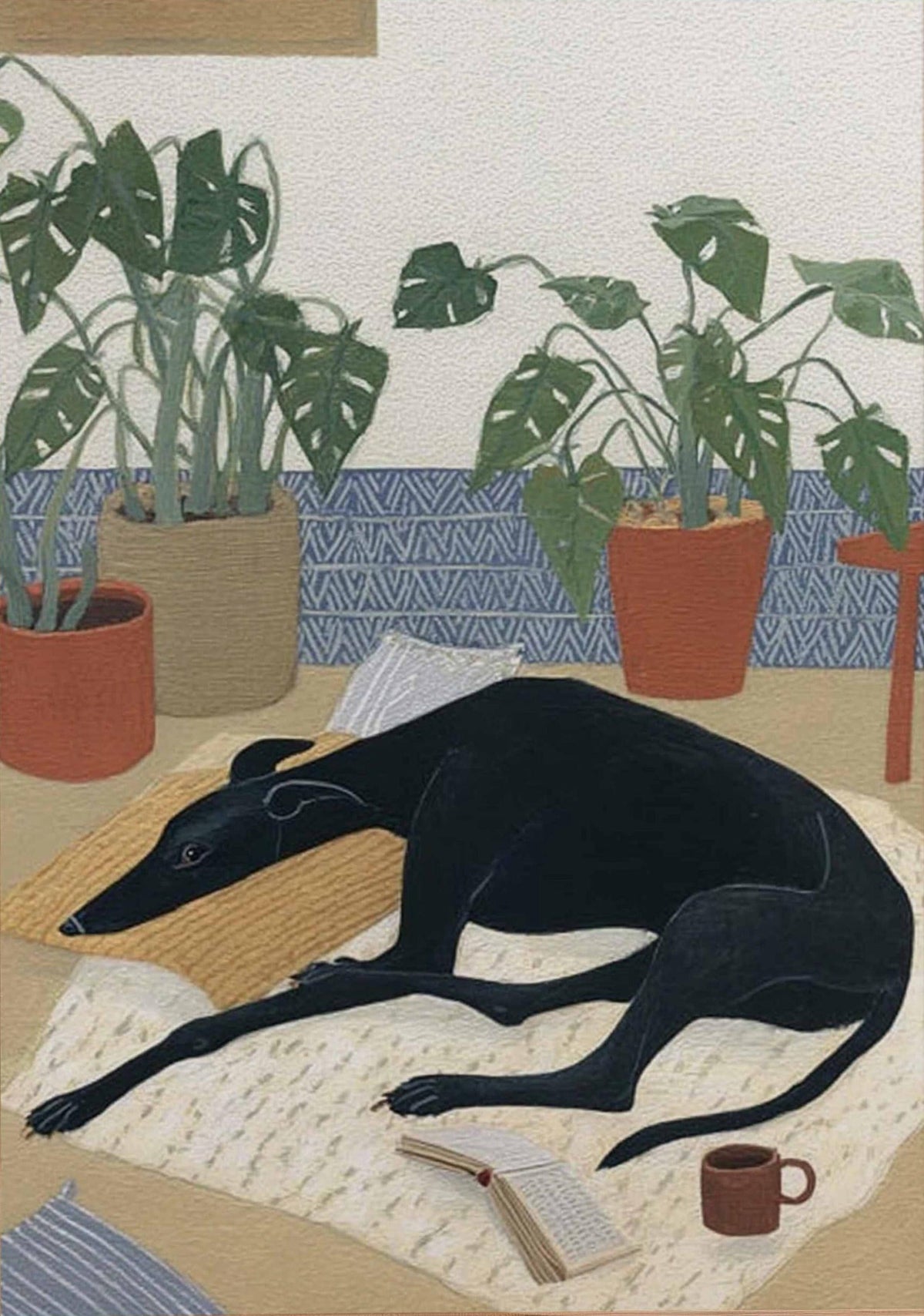 Greyhound Dog Fine Print, Simple Pet Portrait Wall Decor, Sleek Living Room Print