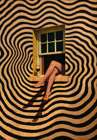 Understated Non-Figurative Woman Legs in Window Wall Décor Poster, Retro Surreal Artwork, Contemporary Eclectic Trippy Wall Decor